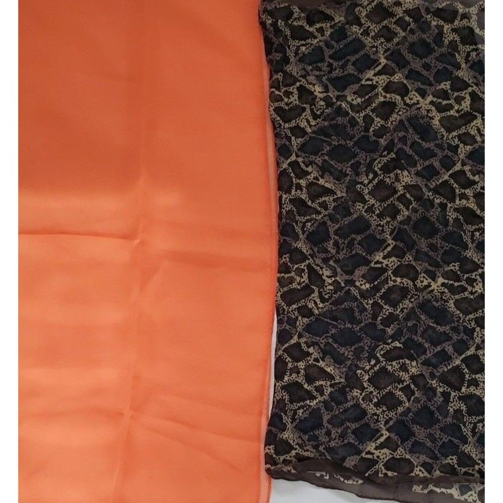 2 Vtg Elaine Gold Scarves Animal Blue Brown Print Square Orange Shawl Scarf